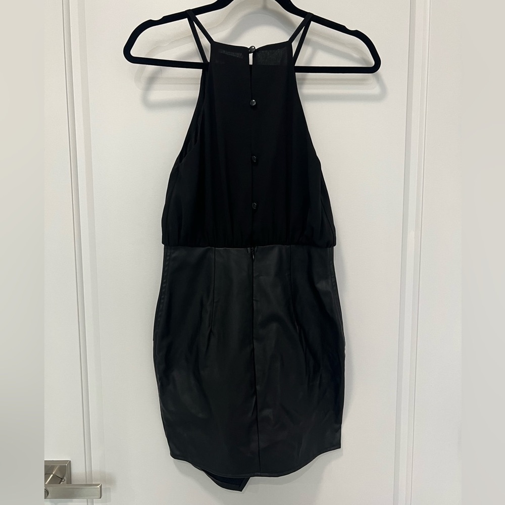 Black Halter Top Leather Skirt Dress - Picture 4 of 7